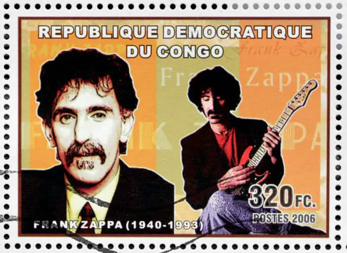 A stamp with images of Frank Zappa, the namesake of Zappa hops.