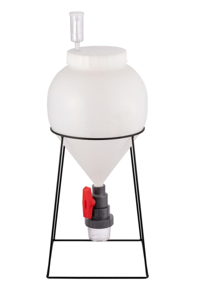 A plastic conical fermenter.