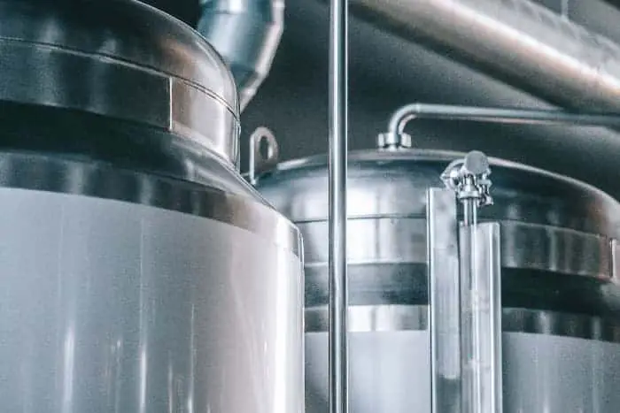 Stainless brewery tanks.