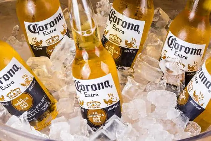 Ice bucket with bottles of Corona, a popular session beer.