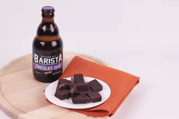 A bottle of Barista Chocolate Quad chocolate beer.