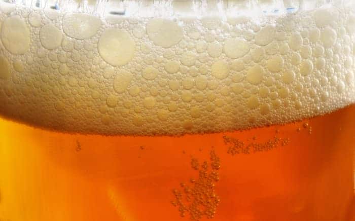 Closeup of pale ale beer in a beer glass.