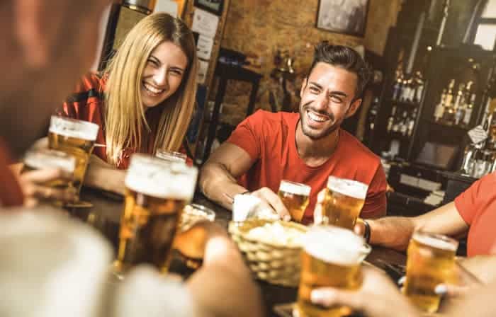 A gathering in a brew pub settings.