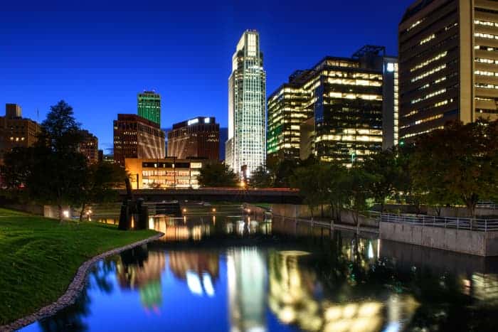 View of Omaha, Nebraska at night.