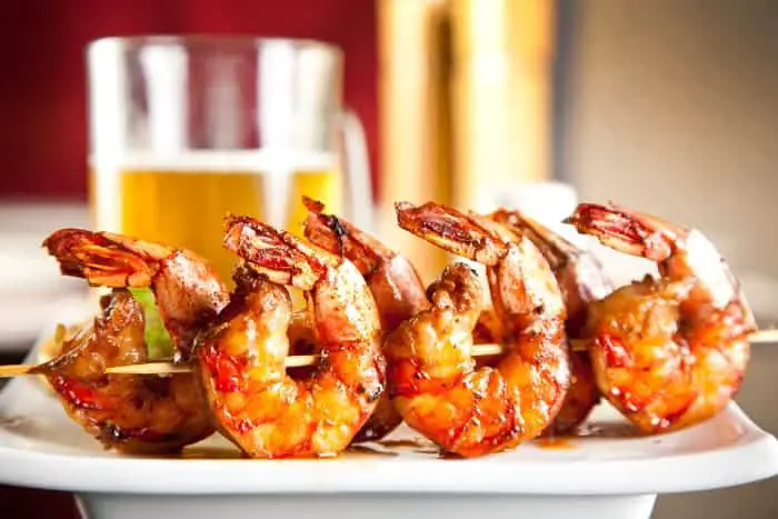 Shrimp skewers -- seafood pairs well with Bohemian pilsners.