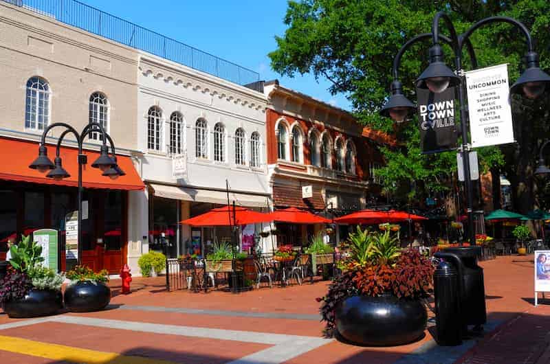 View of downtown Charlottesville, Virginia.