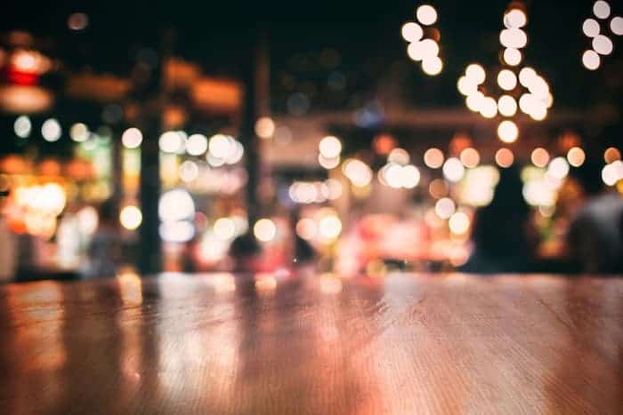 View of a nighttime bar scene.